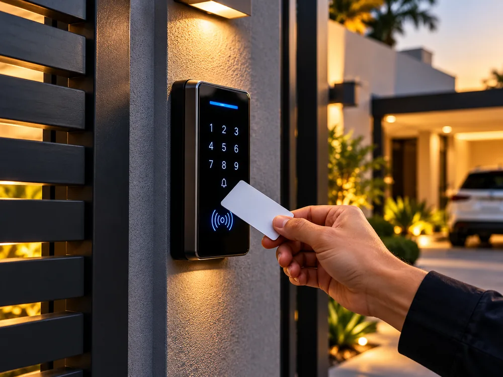 Controle de acesso eletrônico instalado em entrada residencial